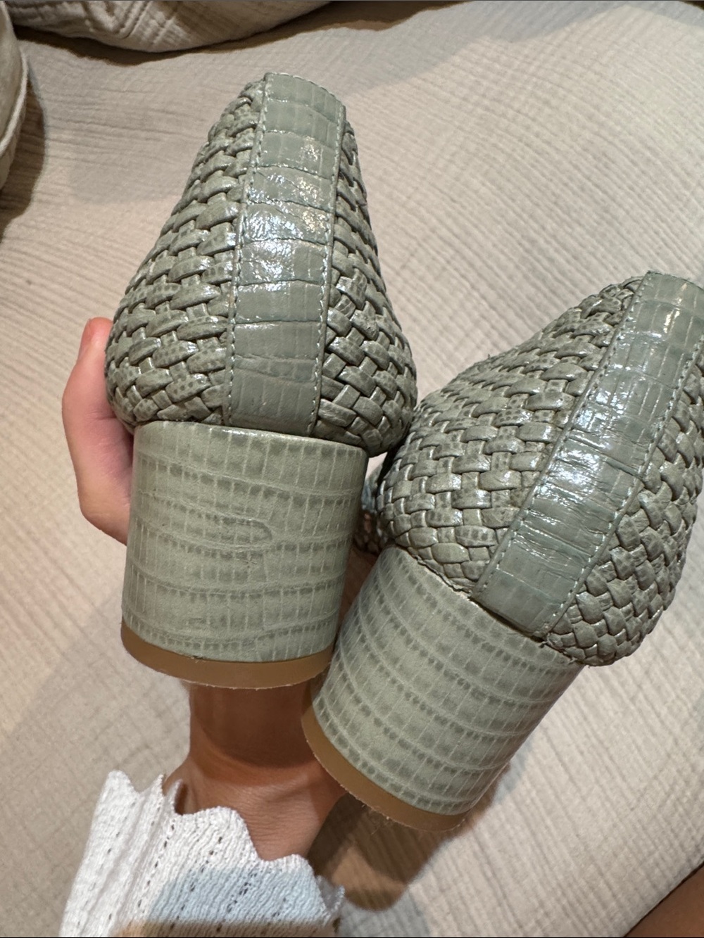 Sezane Woven Laura Court Block Heel Pumps in Sage Green - Picture 14 of 17